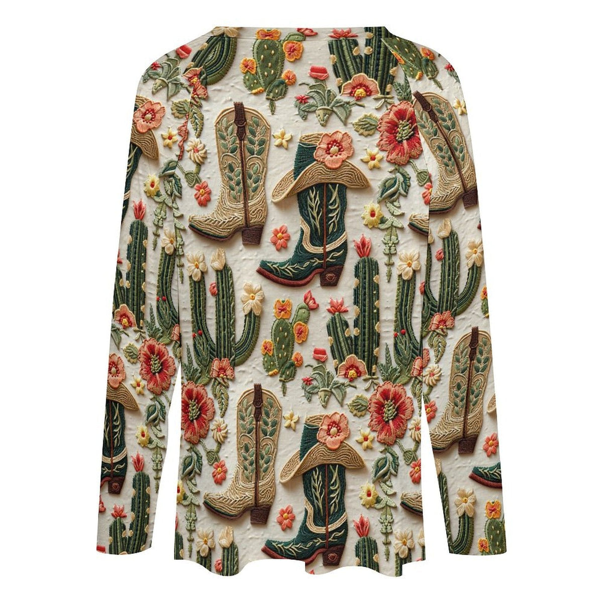 Baha Ranch Cactus and Boots Long Sleeve Top