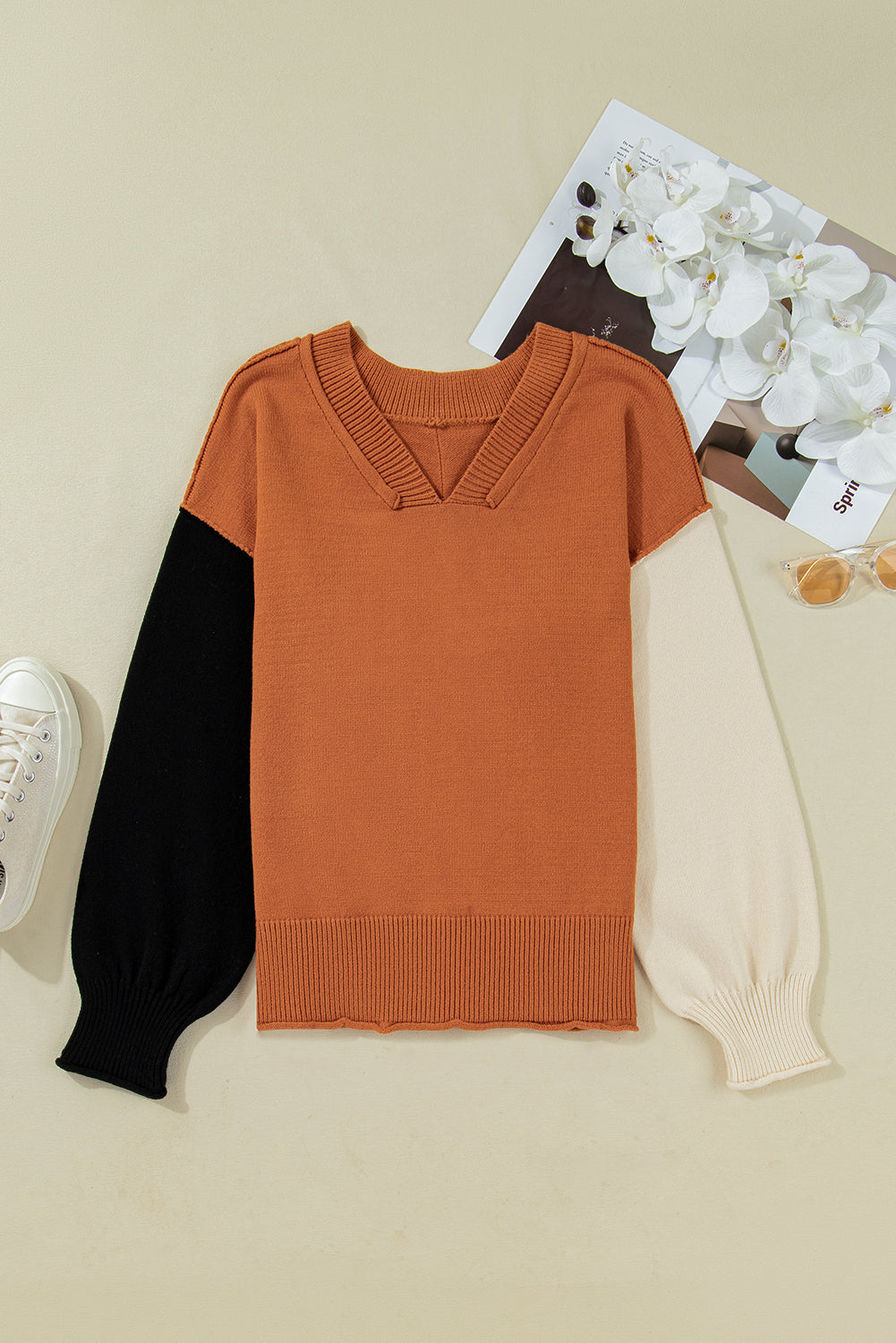 Threaded Pear Abigail Edge Bubble Sleeve Sweater