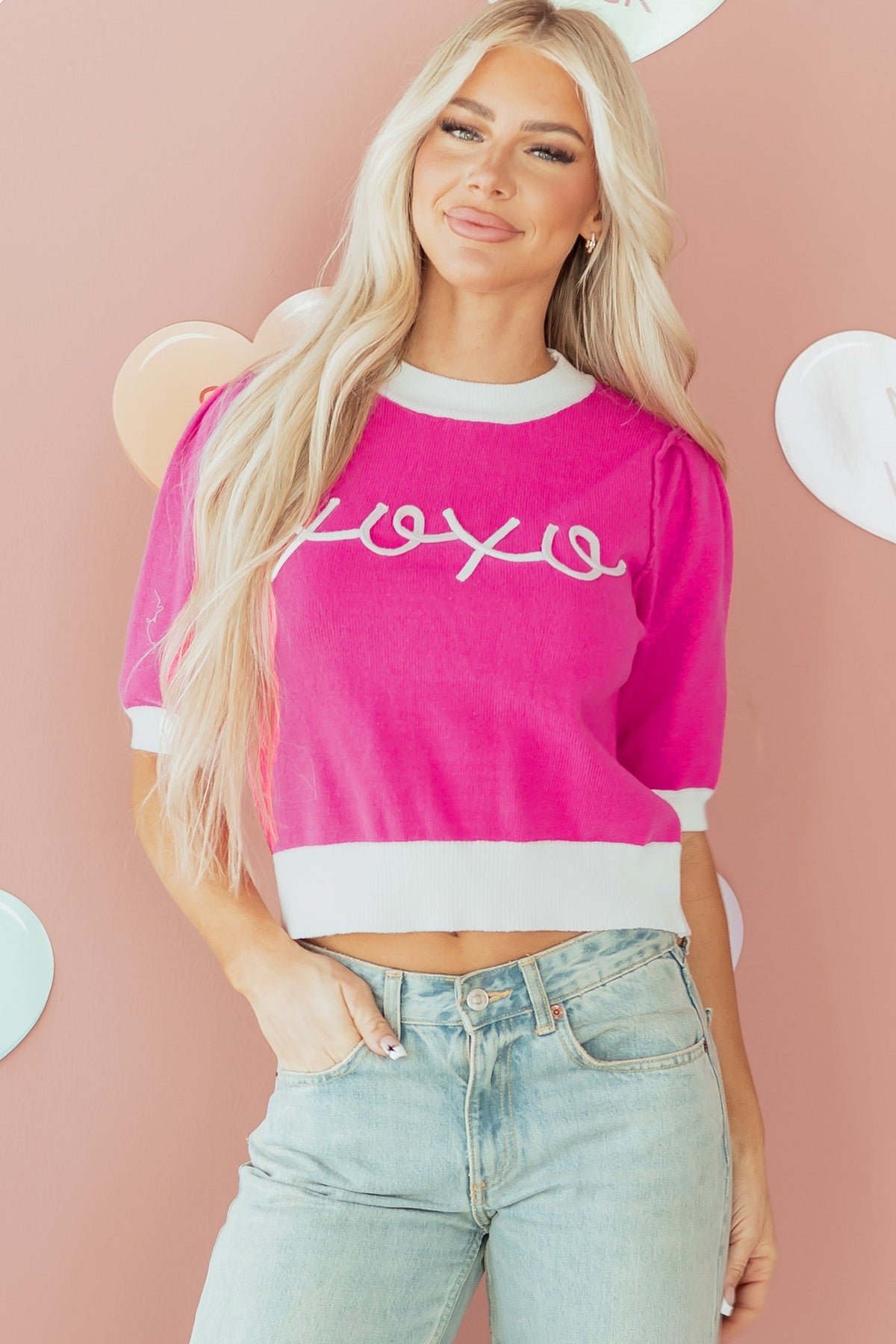 Threaded Pear Isla Short Puff Sleeve Sweater