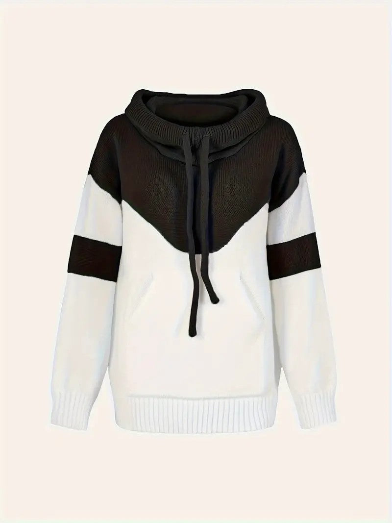 ✨Cozy Color Block Knit Hoodie with Drawstring Details (Final Days: Big Savings!!!)