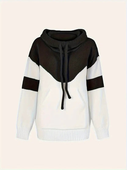 ✨Cozy Color Block Knit Hoodie with Drawstring Details (Final Days: Big Savings!!!)