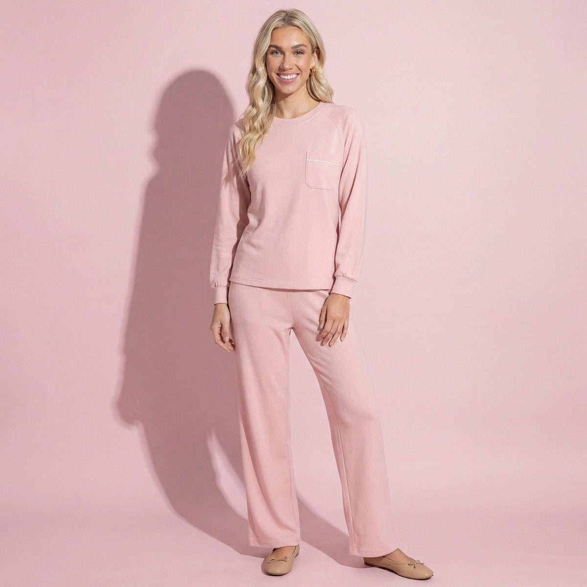 Anna-Kaci Women's 2-Piece Set Long Sleeve Top with Front Pocket and Relaxed Fit Lounge Pants