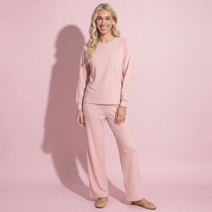 Anna-Kaci Women's 2-Piece Set Long Sleeve Top with Front Pocket and Relaxed Fit Lounge Pants