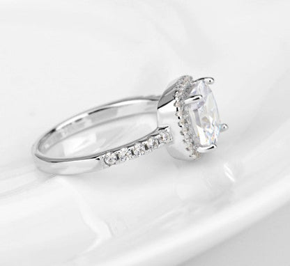925 Sterling Silver Square Cut Diamond Simulant Ring | Elegant Princess Cut Zirconia Engagement Ring | Minimalist Sparkling Promise Ring for Women