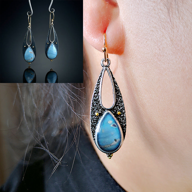 Vintage Blue Resin Tear-Drop Earrings | Boho Ethnic Tribal Dangle Earrings | Handmade Metal Long Pendant Earrings for Women | Luxury Moroccan-Style Statement Jewelry | 2026 High-Fashion Artisan Brincos
