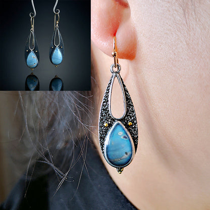 Vintage Blue Resin Tear-Drop Earrings | Boho Ethnic Tribal Dangle Earrings | Handmade Metal Long Pendant Earrings for Women | Luxury Moroccan-Style Statement Jewelry | 2026 High-Fashion Artisan Brincos