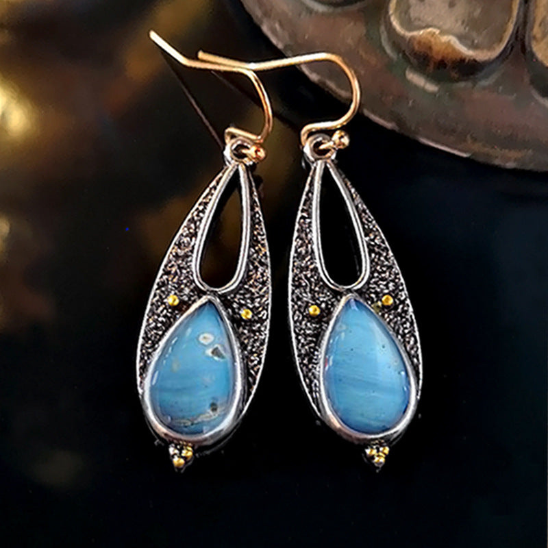 Vintage Blue Resin Tear-Drop Earrings | Boho Ethnic Tribal Dangle Earrings | Handmade Metal Long Pendant Earrings for Women | Luxury Moroccan-Style Statement Jewelry | 2026 High-Fashion Artisan Brincos