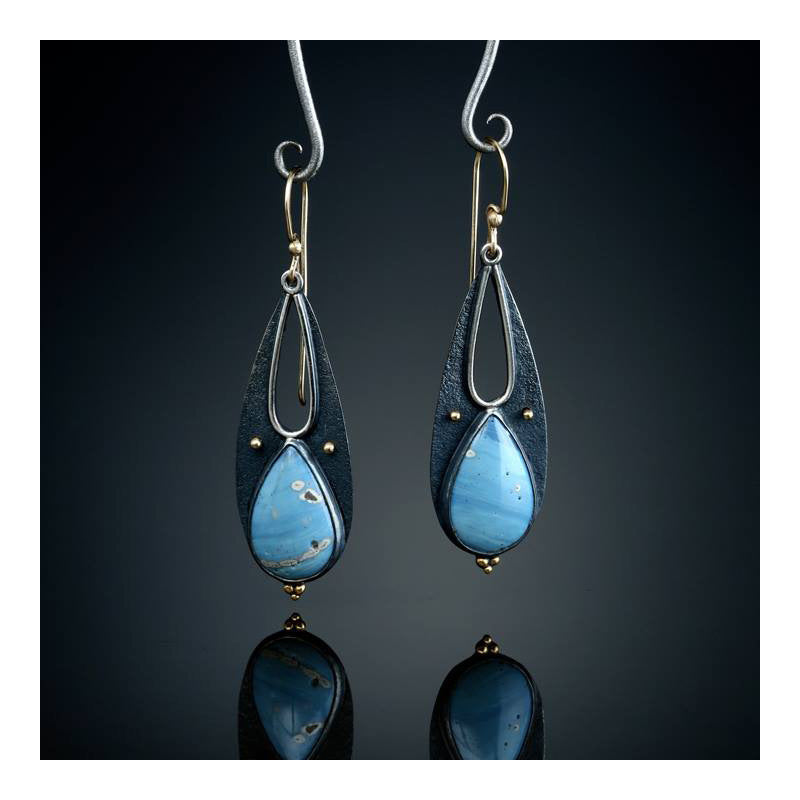 Vintage Blue Resin Tear-Drop Earrings | Boho Ethnic Tribal Dangle Earrings | Handmade Metal Long Pendant Earrings for Women | Luxury Moroccan-Style Statement Jewelry | 2026 High-Fashion Artisan Brincos