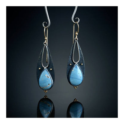 Vintage Blue Resin Tear-Drop Earrings | Boho Ethnic Tribal Dangle Earrings | Handmade Metal Long Pendant Earrings for Women | Luxury Moroccan-Style Statement Jewelry | 2026 High-Fashion Artisan Brincos