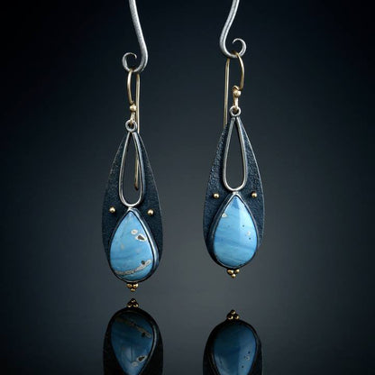 Vintage Blue Resin Tear-Drop Earrings | Boho Ethnic Tribal Dangle Earrings | Handmade Metal Long Pendant Earrings for Women | Luxury Moroccan-Style Statement Jewelry | 2026 High-Fashion Artisan Brincos
