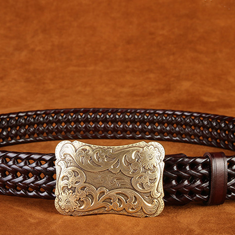 Ancient Personality Fashion Men's Hand-Woven Copper Buckle Belt