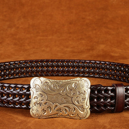 Ancient Personality Fashion Men's Hand-Woven Copper Buckle Belt