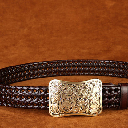 Ancient Personality Fashion Men's Hand-Woven Copper Buckle Belt