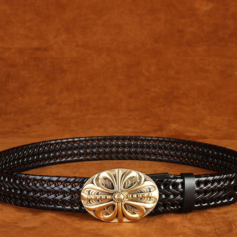 Ancient Personality Fashion Men's Hand-Woven Copper Buckle Belt