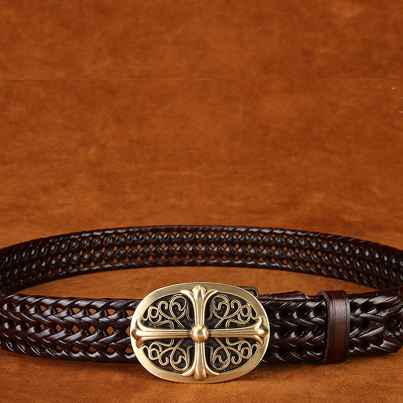 Ancient Personality Fashion Men's Hand-Woven Copper Buckle Belt