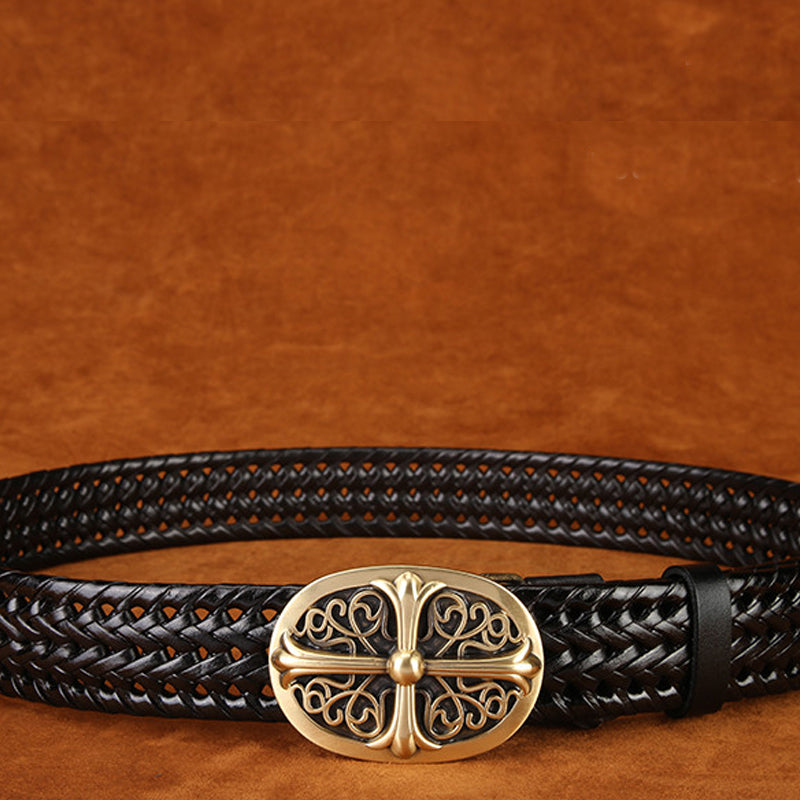 Ancient Personality Fashion Men's Hand-Woven Copper Buckle Belt