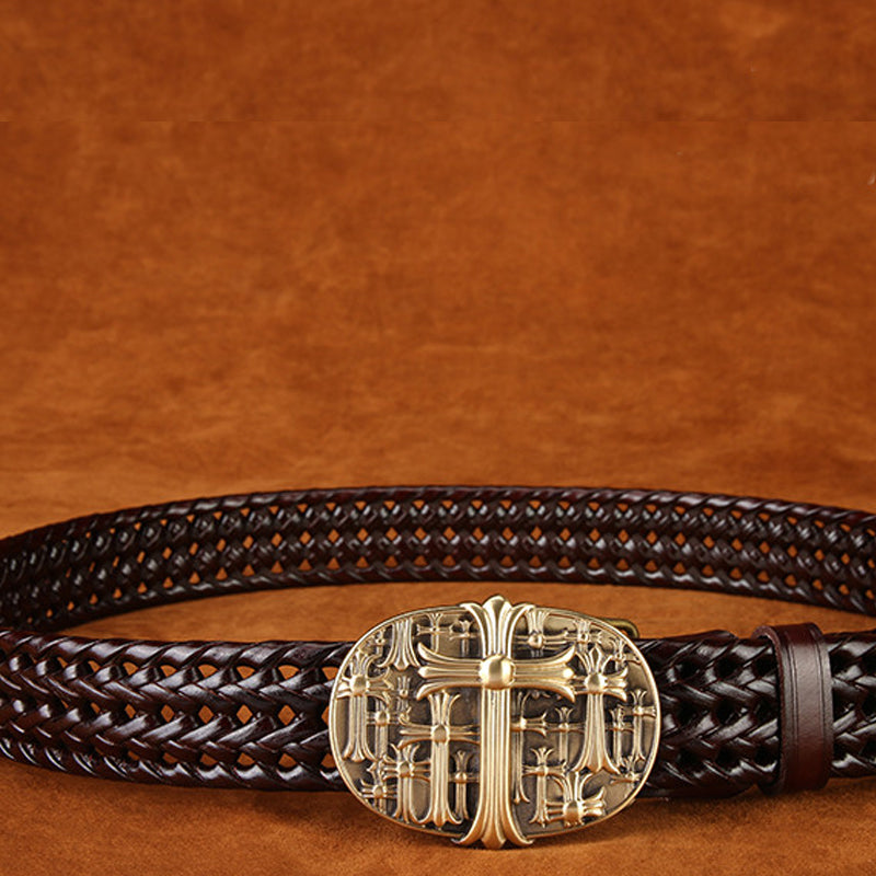 Ancient Personality Fashion Men's Hand-Woven Copper Buckle Belt