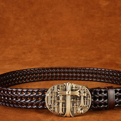 Ancient Personality Fashion Men's Hand-Woven Copper Buckle Belt
