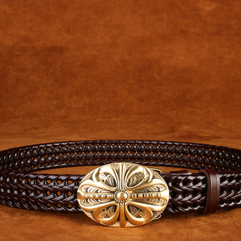 Ancient Personality Fashion Men's Hand-Woven Copper Buckle Belt