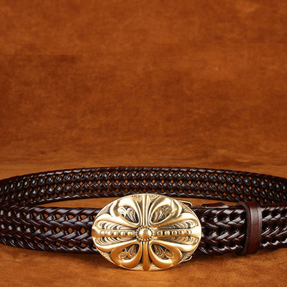 Ancient Personality Fashion Men's Hand-Woven Copper Buckle Belt