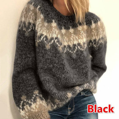 Women’s Ethnic Style Jacquard Pullover Sweater | Autumn & Winter Fashion Geometric Knitted Top | Loose Fit Casual Boho Sweater | Premium Thick Wool Warm Pullover
