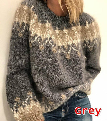 Women’s Ethnic Style Jacquard Pullover Sweater | Autumn & Winter Fashion Geometric Knitted Top | Loose Fit Casual Boho Sweater | Premium Thick Wool Warm Pullover