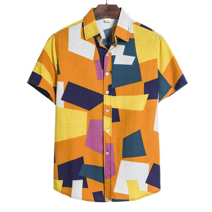 Men’s Luxury Geometric Print Shirt | Trendy Abstract Pattern Button-Down | Modern Slim-Fit Casual Party Shirt | High-Fashion Geometric Motif Streetwear for Men
