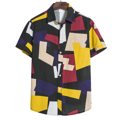 Men’s Luxury Geometric Print Shirt | Trendy Abstract Pattern Button-Down | Modern Slim-Fit Casual Party Shirt | High-Fashion Geometric Motif Streetwear for Men