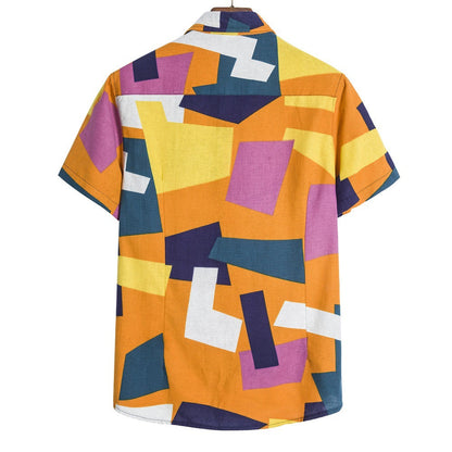 Men’s Luxury Geometric Print Shirt | Trendy Abstract Pattern Button-Down | Modern Slim-Fit Casual Party Shirt | High-Fashion Geometric Motif Streetwear for Men