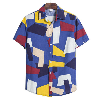 Men’s Luxury Geometric Print Shirt | Trendy Abstract Pattern Button-Down | Modern Slim-Fit Casual Party Shirt | High-Fashion Geometric Motif Streetwear for Men