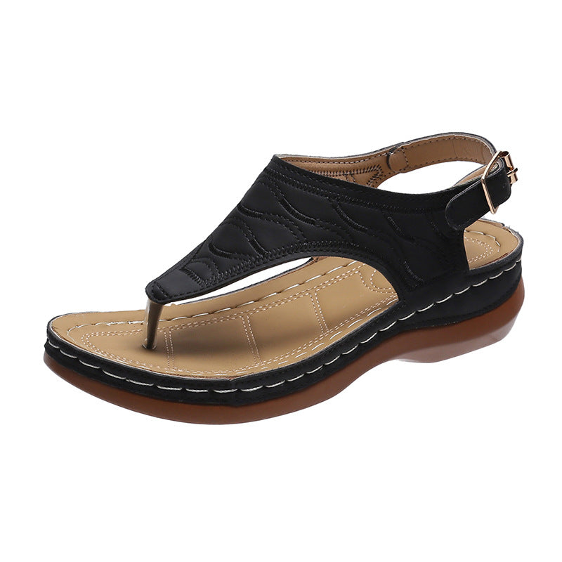 Women’s Casual Wedge Heel Flip-Flops | Solid Color Summer Platform Sandals | Comfortable Beach Thong Sandals with Arch Support | Lightweight Outdoor Wedge Sandals