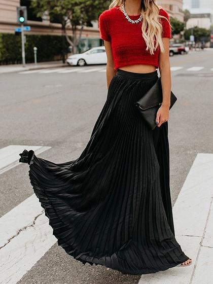 Women’s High-Waist Casual Long Skirt | Elegant Flowy Pleated Maxi Skirt | Modern Solid Color Long Skirt for Girls | Trendy A-Line Daily Wear Skirt | 2026 High-Fashion Modest Casual Bottoms