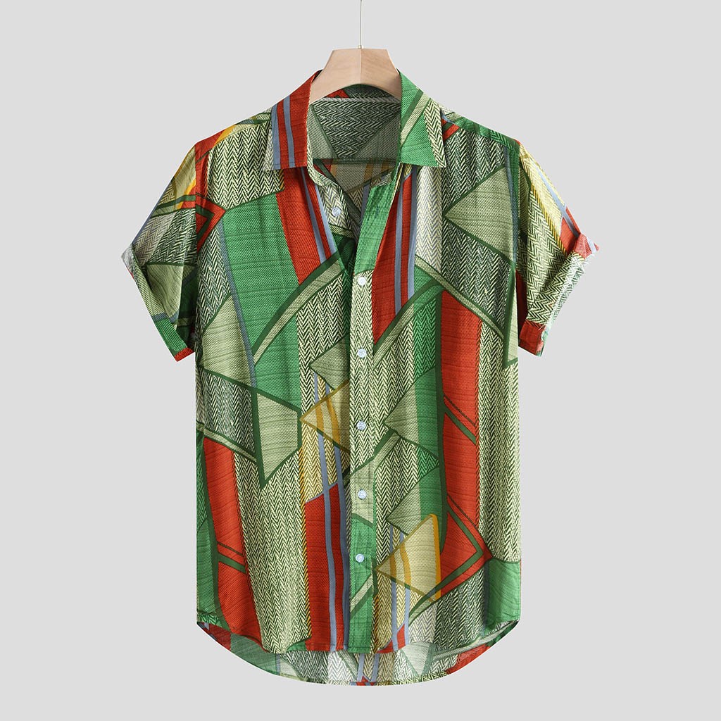 Men’s Hawaii Hip Hop Printed Shirt | Tropical Streetwear Short Sleeve Button-Down | Vibrant Summer Beach Party Shirt | Oversized Casual Resort Wear for Men