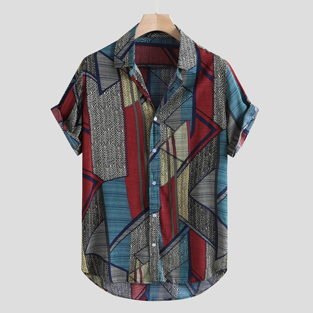 Men’s Hawaii Hip Hop Printed Shirt | Tropical Streetwear Short Sleeve Button-Down | Vibrant Summer Beach Party Shirt | Oversized Casual Resort Wear for Men