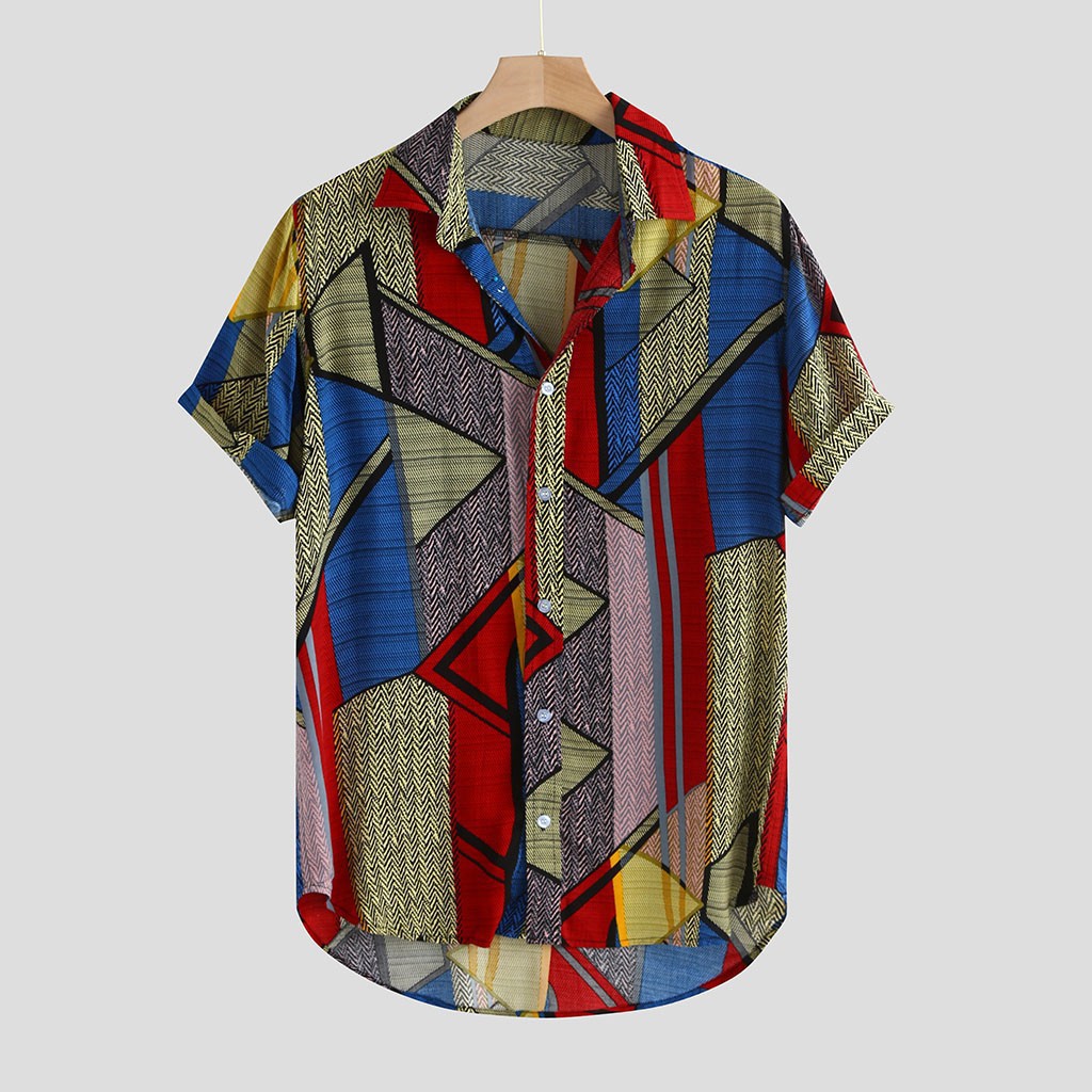 Men’s Hawaii Hip Hop Printed Shirt | Tropical Streetwear Short Sleeve Button-Down | Vibrant Summer Beach Party Shirt | Oversized Casual Resort Wear for Men