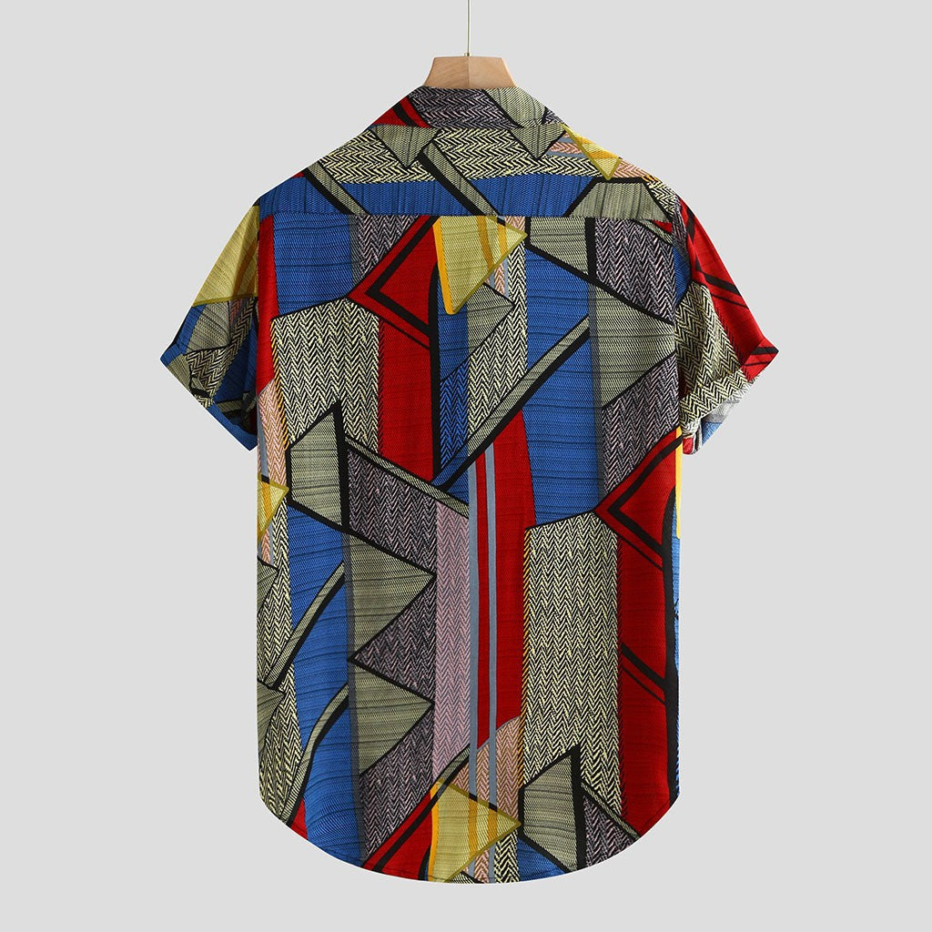 Men’s Hawaii Hip Hop Printed Shirt | Tropical Streetwear Short Sleeve Button-Down | Vibrant Summer Beach Party Shirt | Oversized Casual Resort Wear for Men