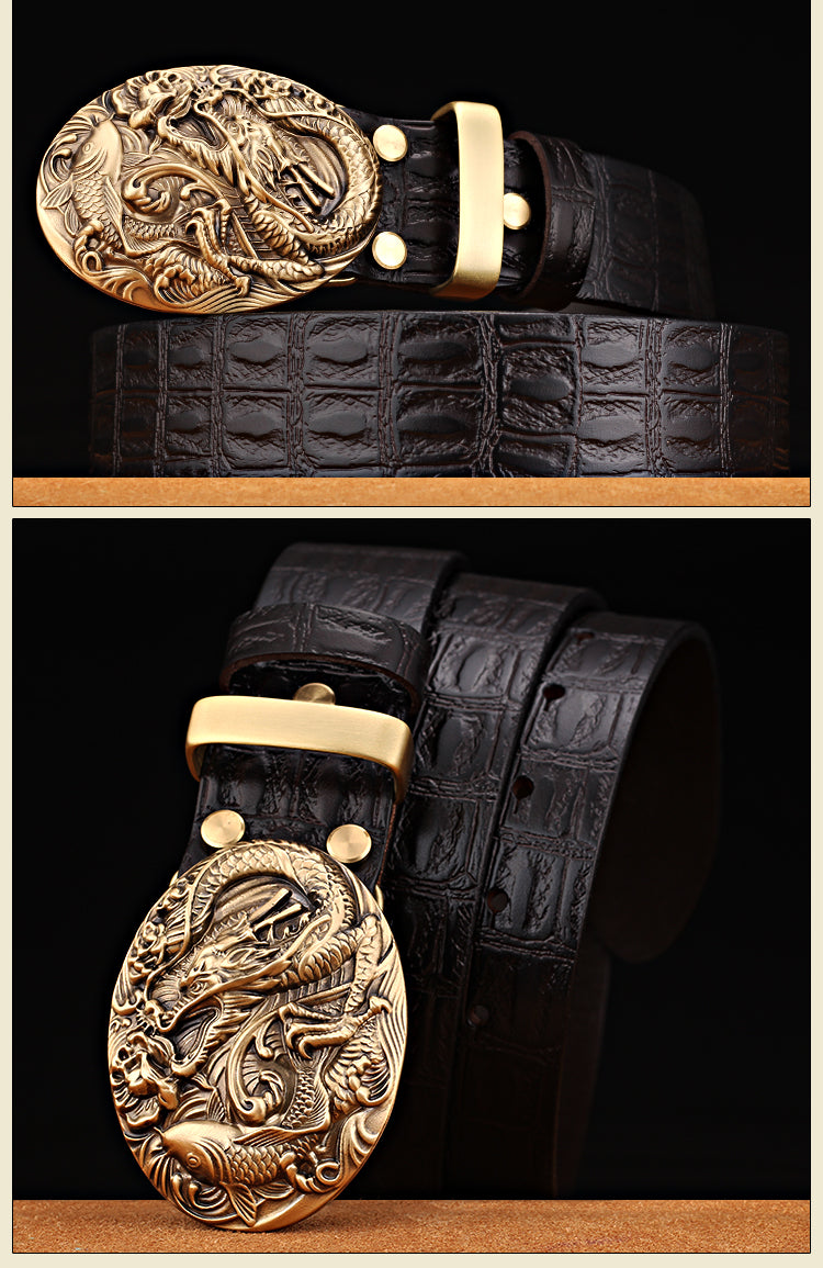 Men’s Pattern Smooth Buckle Head Layer Belt | High-Sense Retro Casual Waistband | Trendy Minimalist Top-Layer Leather Belt | Luxury-Label Statuesque Men’s Accessory | 2026 High-Fashion Radiant Urban Essential