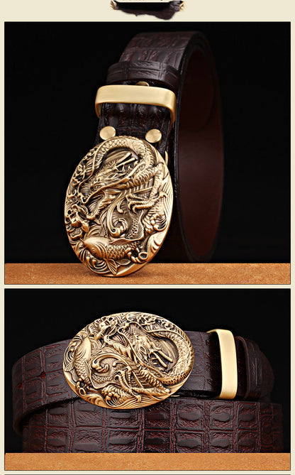 Men’s Pattern Smooth Buckle Head Layer Belt | High-Sense Retro Casual Waistband | Trendy Minimalist Top-Layer Leather Belt | Luxury-Label Statuesque Men’s Accessory | 2026 High-Fashion Radiant Urban Essential