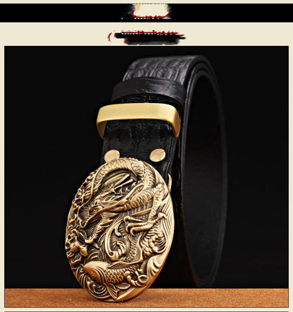 Men’s Pattern Smooth Buckle Head Layer Belt | High-Sense Retro Casual Waistband | Trendy Minimalist Top-Layer Leather Belt | Luxury-Label Statuesque Men’s Accessory | 2026 High-Fashion Radiant Urban Essential