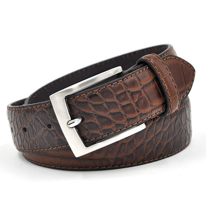 Men’s Luxury Designer Pattern Belt | Premium Split Leather Waistband | Trendy Faux Texture Male Fashion Belt | High-Sense Business Casual Belt at Factory Price