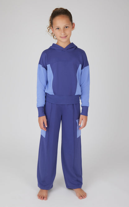 90 Degree by Reflex Girls 2 PC Terry Brushed Color Block Sweatshirt and Wide Leg Sweatpant
