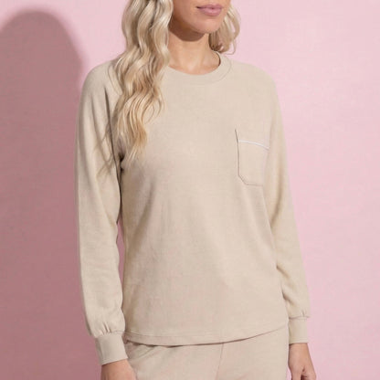 Anna-Kaci Women's 2-Piece Set Long Sleeve Top with Front Pocket and Relaxed Fit Lounge Pants
