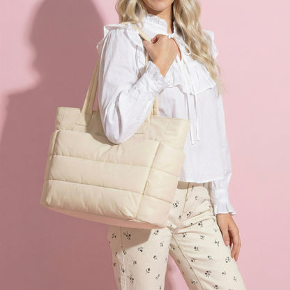 Anna-Kaci Women's Quilted Puffer Tote Bag with Soft Padded Panels and Spacious Interior Storage for Everyday Essentials