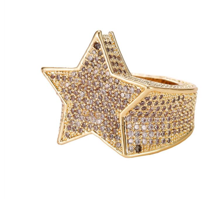 Men’s Hip-Hop Iced-Out Five-Pointed Star Ring | Full Diamond Simulant Star Statement Ring | Bold Streetwear Jewelry for Men | Luxurious Rockstar Star Band Ring