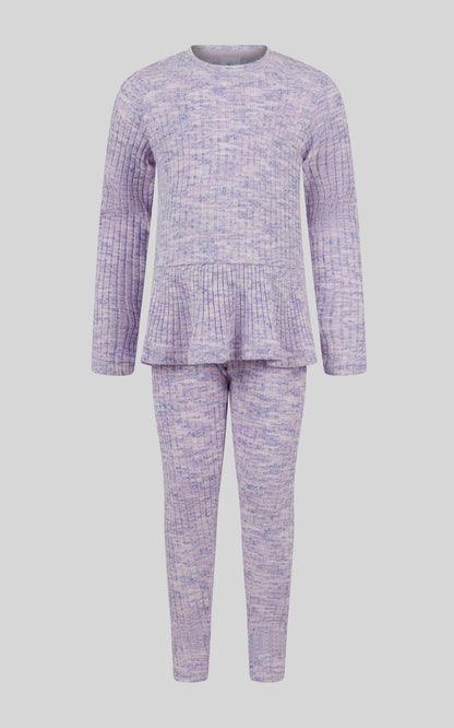 90 Degree by Reflex 4-6X 2 PC Ribbed Space Dye Peplum Pullover + Legging Set