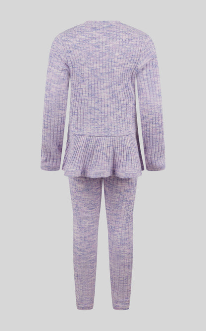 90 Degree by Reflex 4-6X 2 PC Ribbed Space Dye Peplum Pullover + Legging Set
