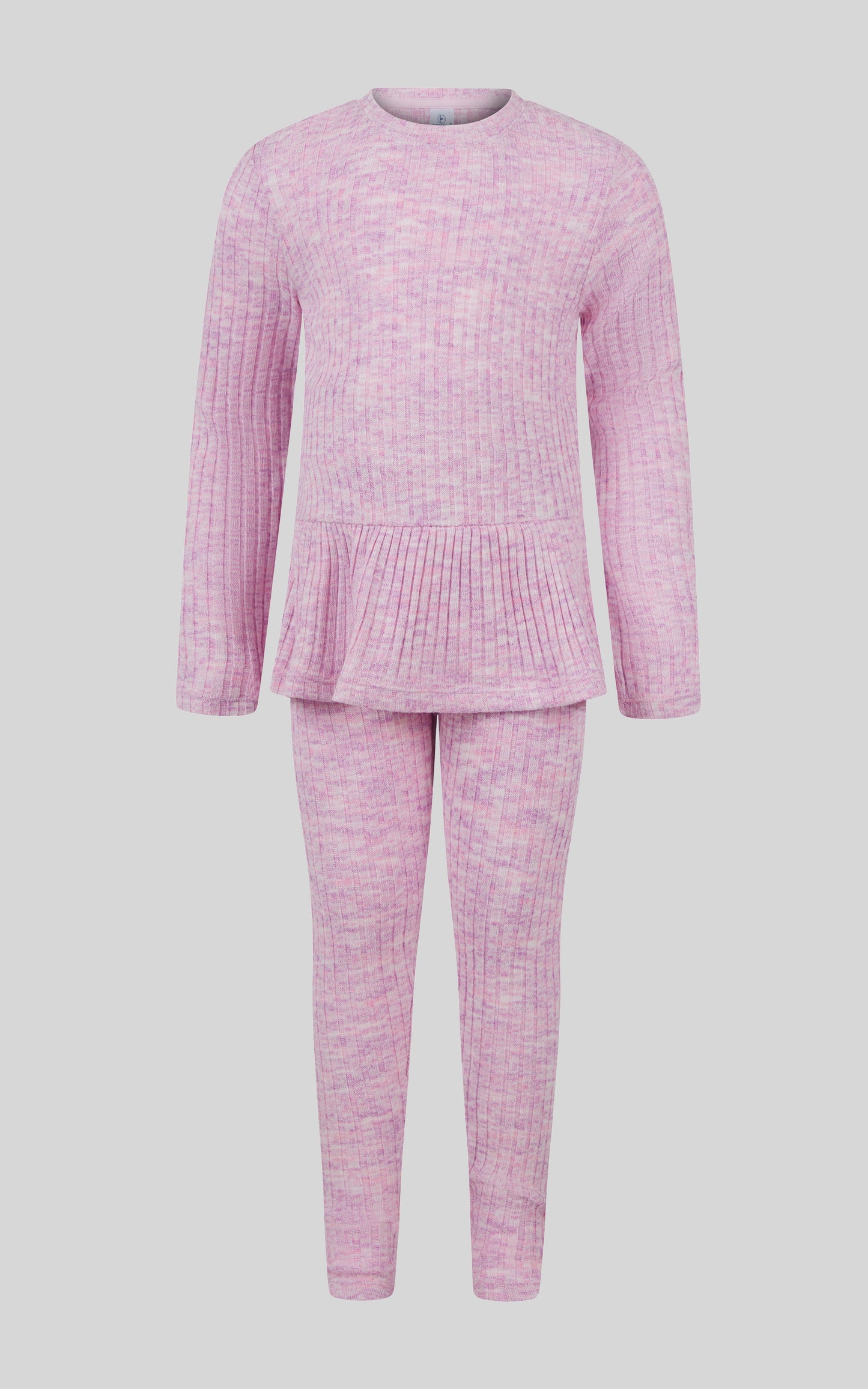 90 Degree by Reflex 4-6X 2 PC Ribbed Space Dye Peplum Pullover + Legging Set