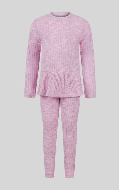 90 Degree by Reflex 4-6X 2 PC Ribbed Space Dye Peplum Pullover + Legging Set