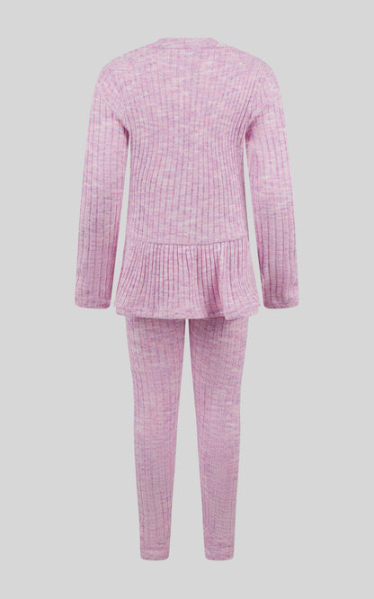 90 Degree by Reflex 4-6X 2 PC Ribbed Space Dye Peplum Pullover + Legging Set