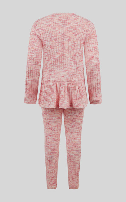 90 Degree by Reflex 4-6X 2 PC Ribbed Space Dye Peplum Pullover + Legging Set